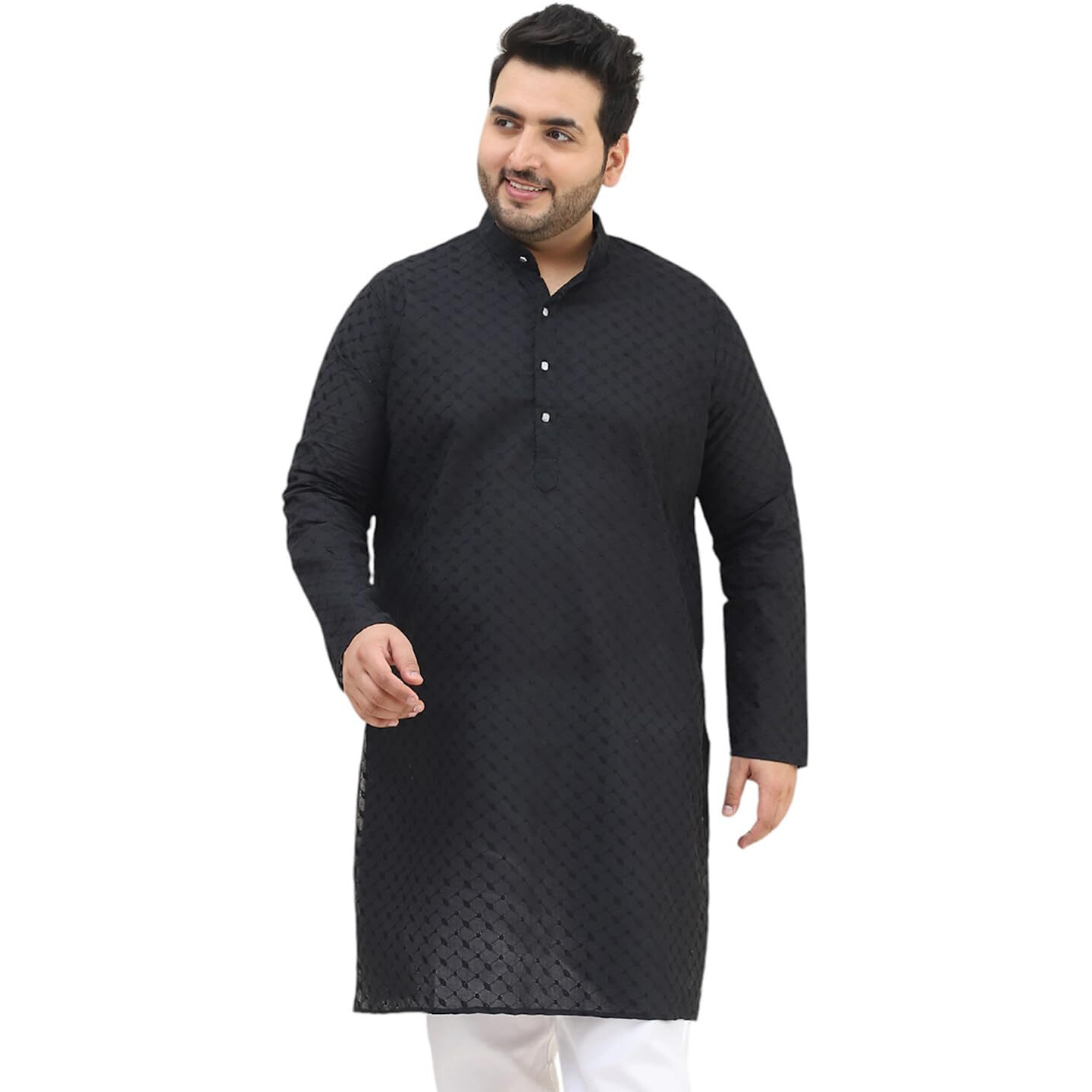 Sojanya Plus(Since 1958) Men's 100% Cotton Black Chikankari Kurta