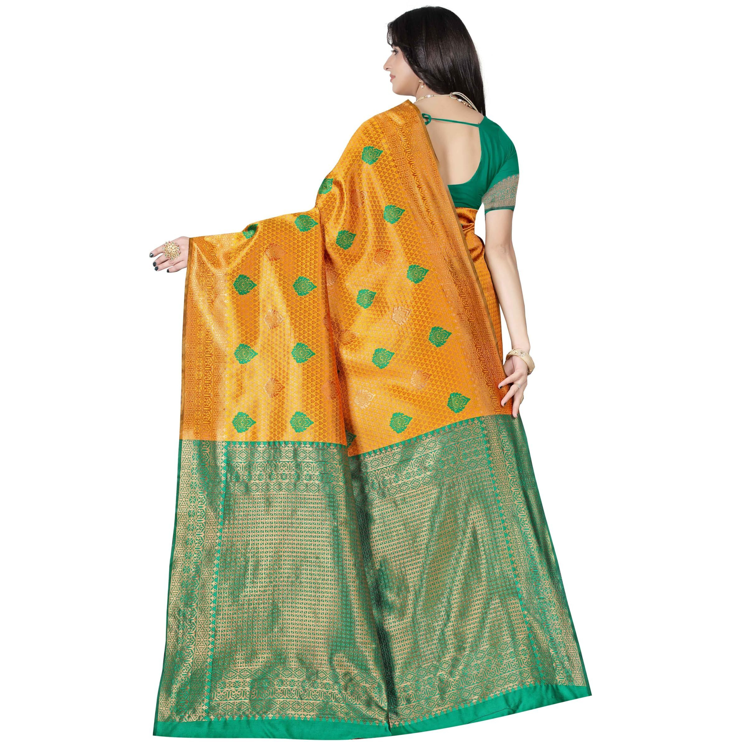 Sugathari Women's Banarasi Saree Pure Kanjivaram Silk Soft New Ladies 2024 Design Wear Pattu Sarees Latest Cotton Party Sari Collections With Blouse Piece For Wedding Sadi (Pari-185-Mustard)
