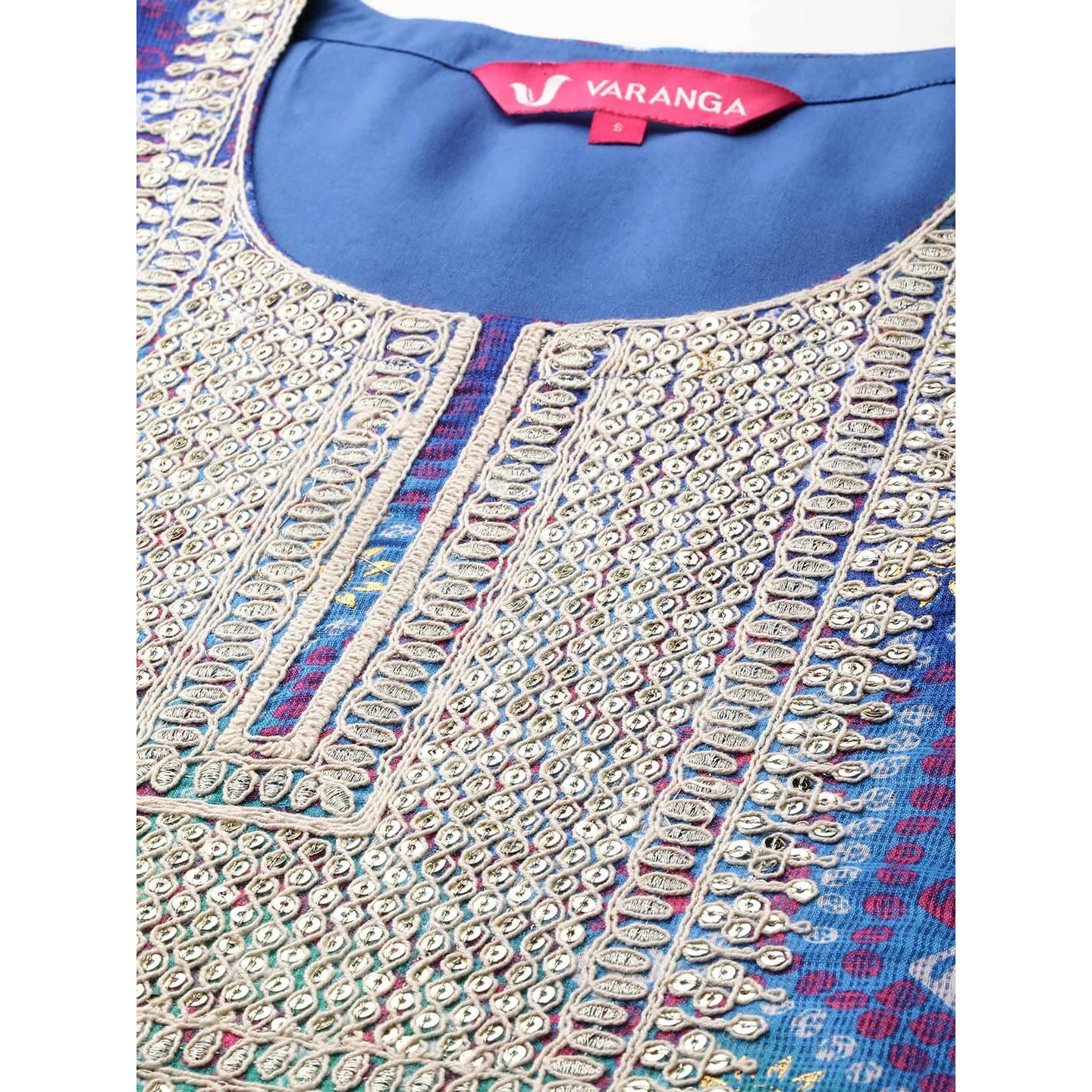 Varanga Women's Blue Bandhani Printed Zari Embroidered Kurta With Bottom And Dupatta