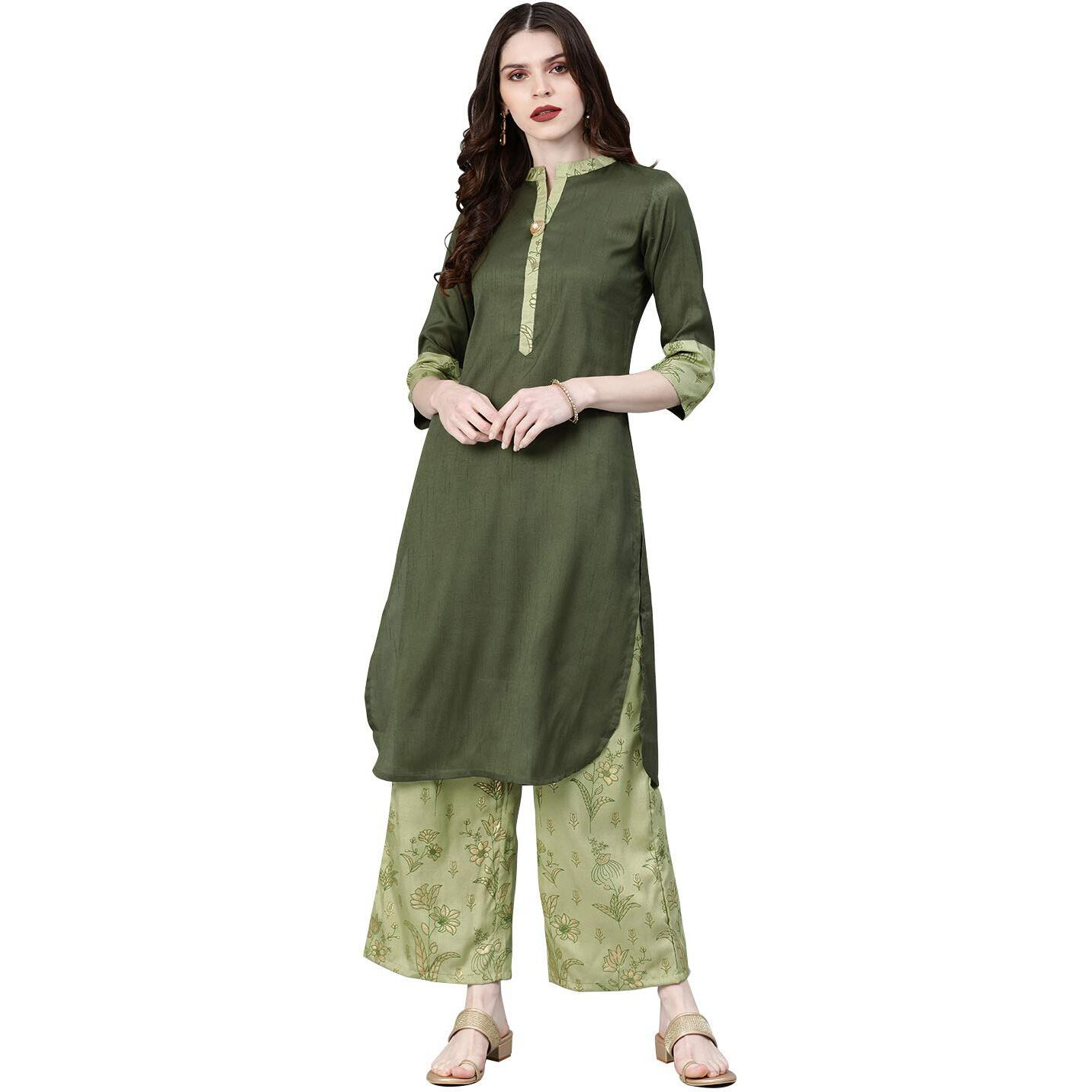 Ziyaa Women's Art Silk Straight Salwar Suit Set (Zikups2865Andpl-S_Green_Small)