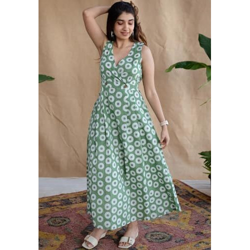 Fabnex One Piece Kurta Gown For Women (K-111) Green