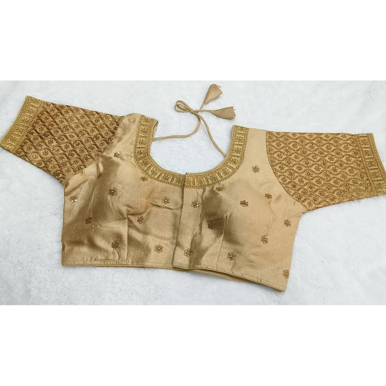 Pujia Mills Women's Readymade Blouse Embroidery Multi Coding Gold Thread Indian Ethnic Designer Stitched Half Sleeve Women's Readymade Gold Color Saree Blouse For Women For Saree Lehenga Choli