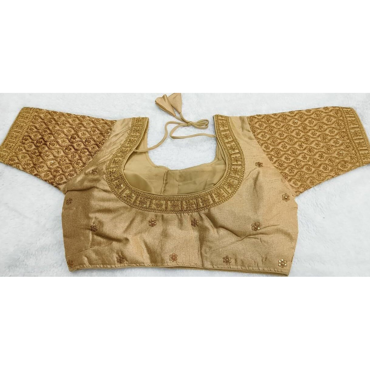 Pujia Mills Women's Readymade Blouse Embroidery Multi Coding Gold Thread Indian Ethnic Designer Stitched Half Sleeve Women's Readymade Gold Color Saree Blouse For Women For Saree Lehenga Choli