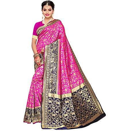 Satrani Silk With Blouse Piece Saree (1319St101_Pink_One Size)
