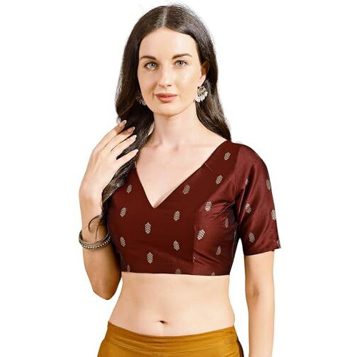 Womanista Women's Tafetta Solid Regular Fit Half Sleeves Blouse (Bl_116_Maroon M)