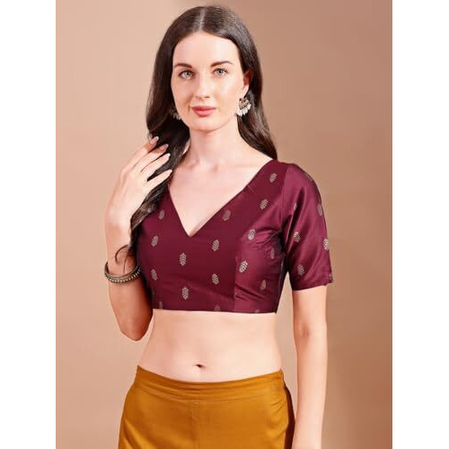Womanista Women's Tafetta Solid Regular Fit Half Sleeves Blouse (Bl_116_Maroon M)
