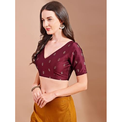 Womanista Women's Tafetta Solid Regular Fit Half Sleeves Blouse (Bl_116_Maroon M)
