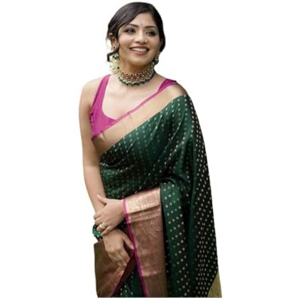 Flosive Women's Present Green & Maroon Kanjivaram Wedding Saree With Blouse