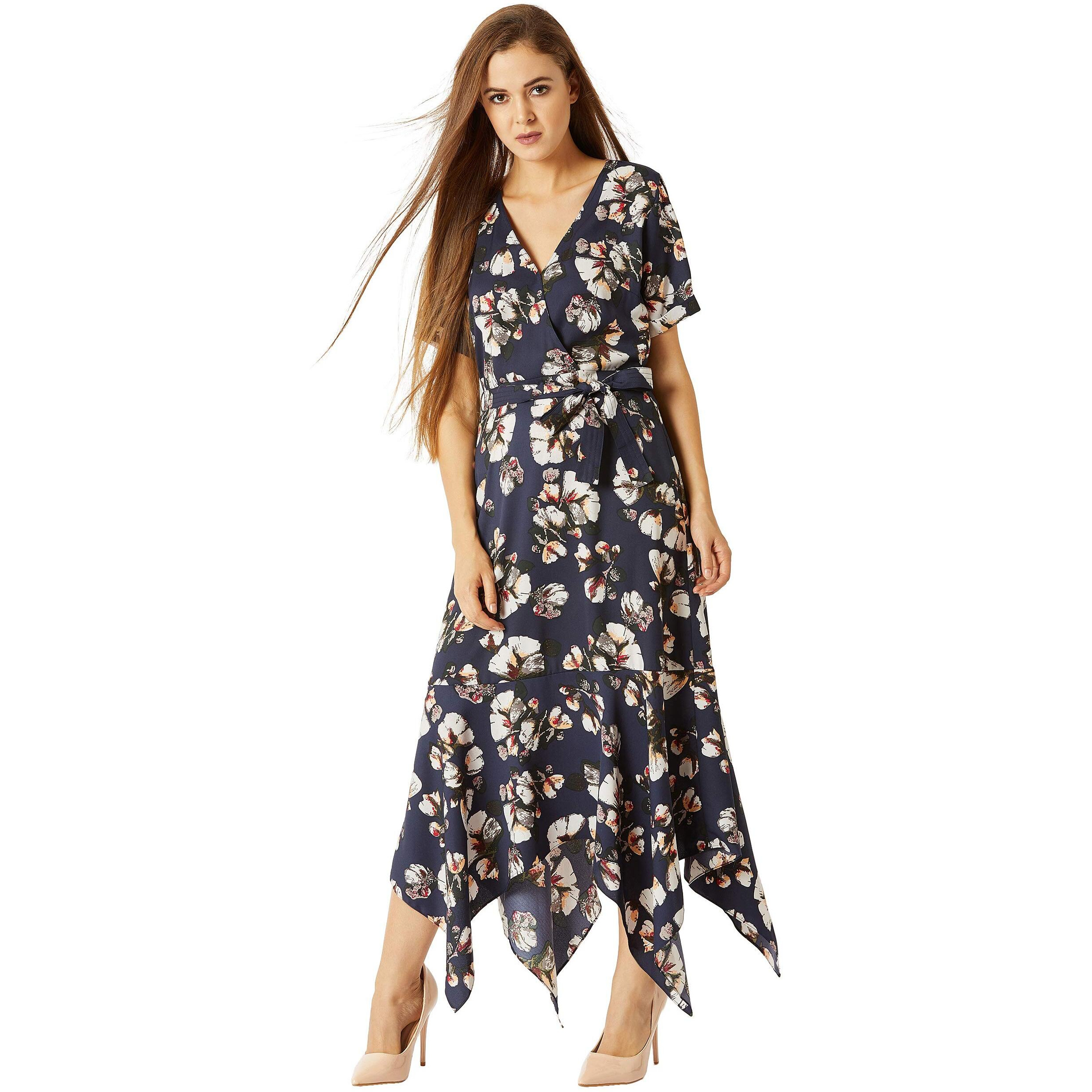 Miss Chase Women's Crepe Wrap Dress(Mcaw18D12-10-178-02,Multicolor-Base Navy Blue,X-Small)