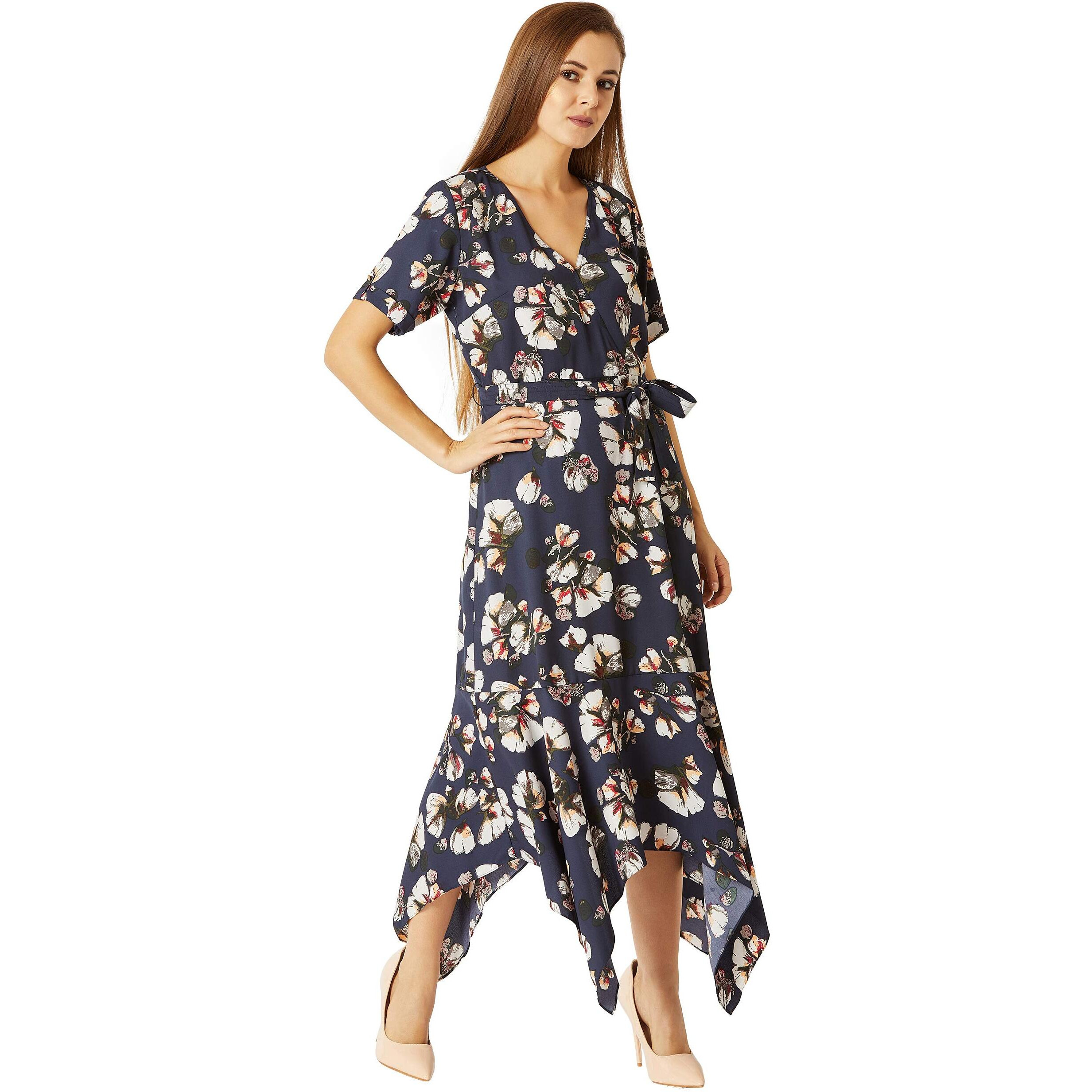 Miss Chase Women's Crepe Wrap Dress(Mcaw18D12-10-178-02,Multicolor-Base Navy Blue,X-Small)