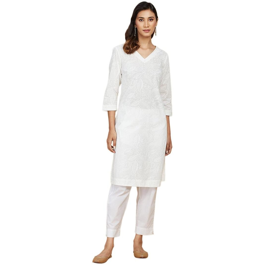 Fabindia Women's Cotton Regular Kurta (20064172_White