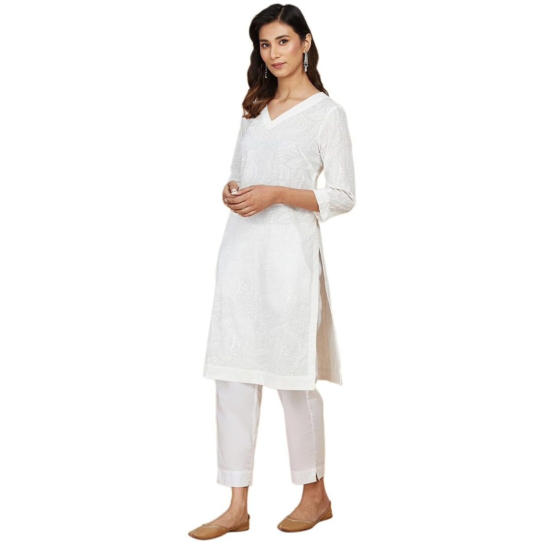 Fabindia Women's Cotton Regular Kurta (20064172_White