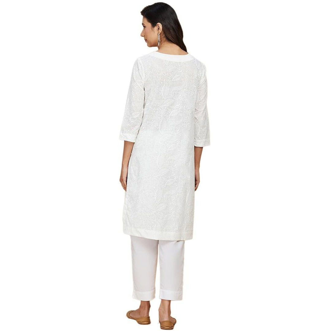 Fabindia Women's Cotton Regular Kurta (20064172_White