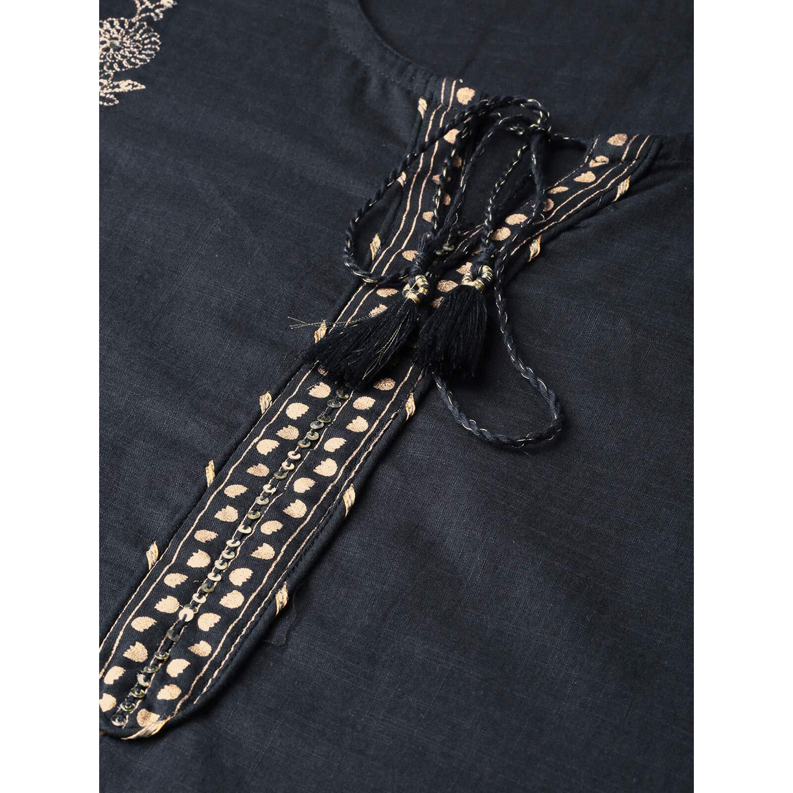 Ishin Women's Pure Cotton Embroidered A-Line Kurta Suit Set With Dupatta & Sharara Kurplduppram-990_S_Navy Blue