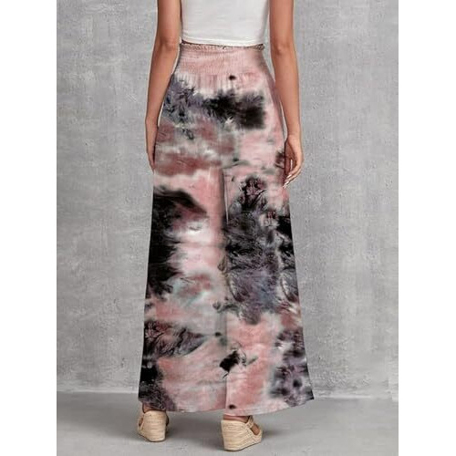 Leriya Fashion Women's Tie-Dye Loose Fit Flared Wide Leg Palazzo Pants | Relaxed Pants | Loose Bottom (X-Small, Brown)