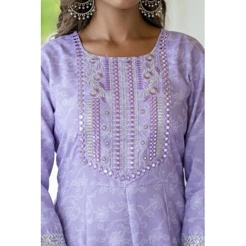 Lookmark Women's Kurta Set In Light Purple Color And Cotton Blend Fabric With Pant And Dupatta (Az-Lm-P7-Ks2154-M)