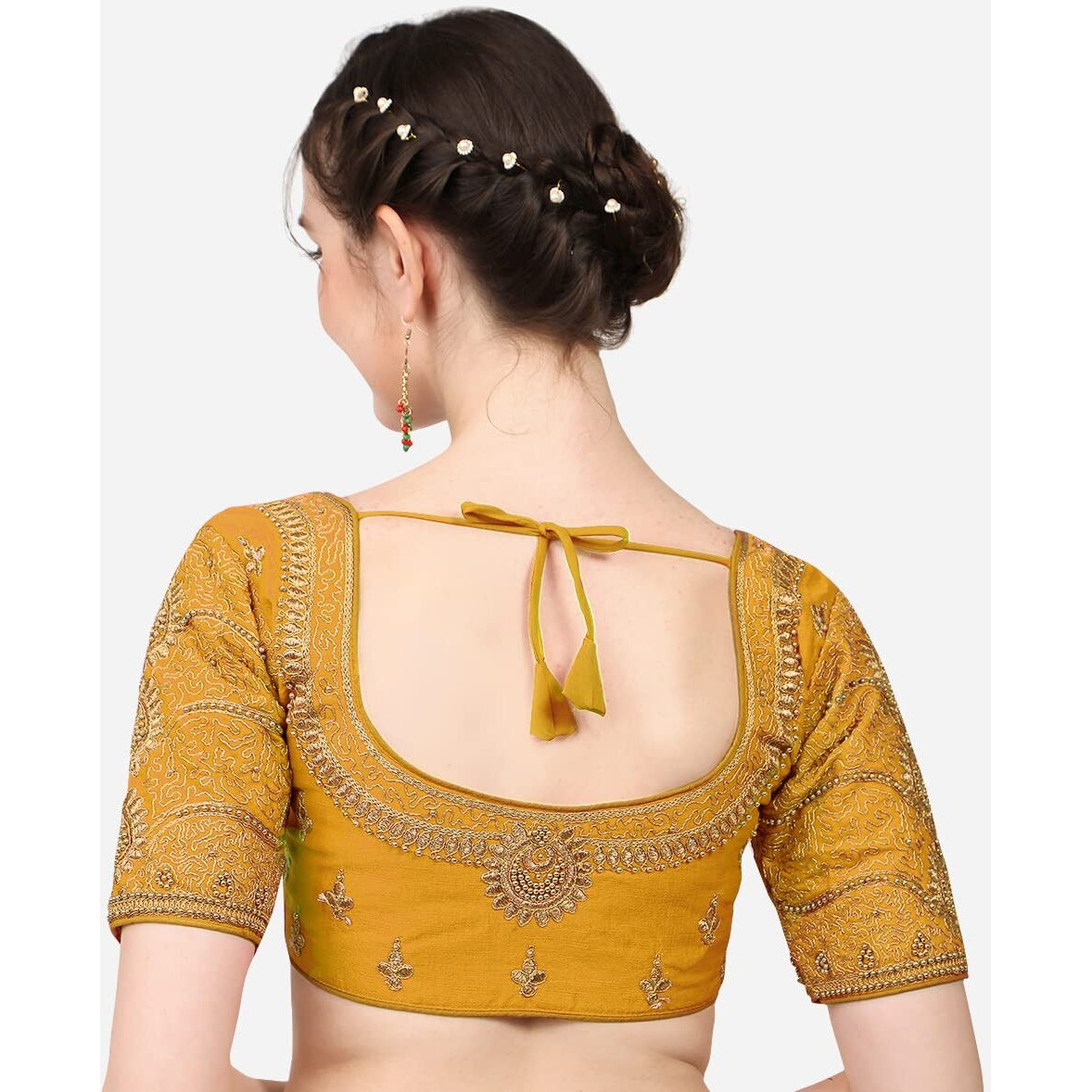 Pujia Mills Women's Silk Chevron Half Sleeve Blouse (Billa Yellow 38_Yellow_38)