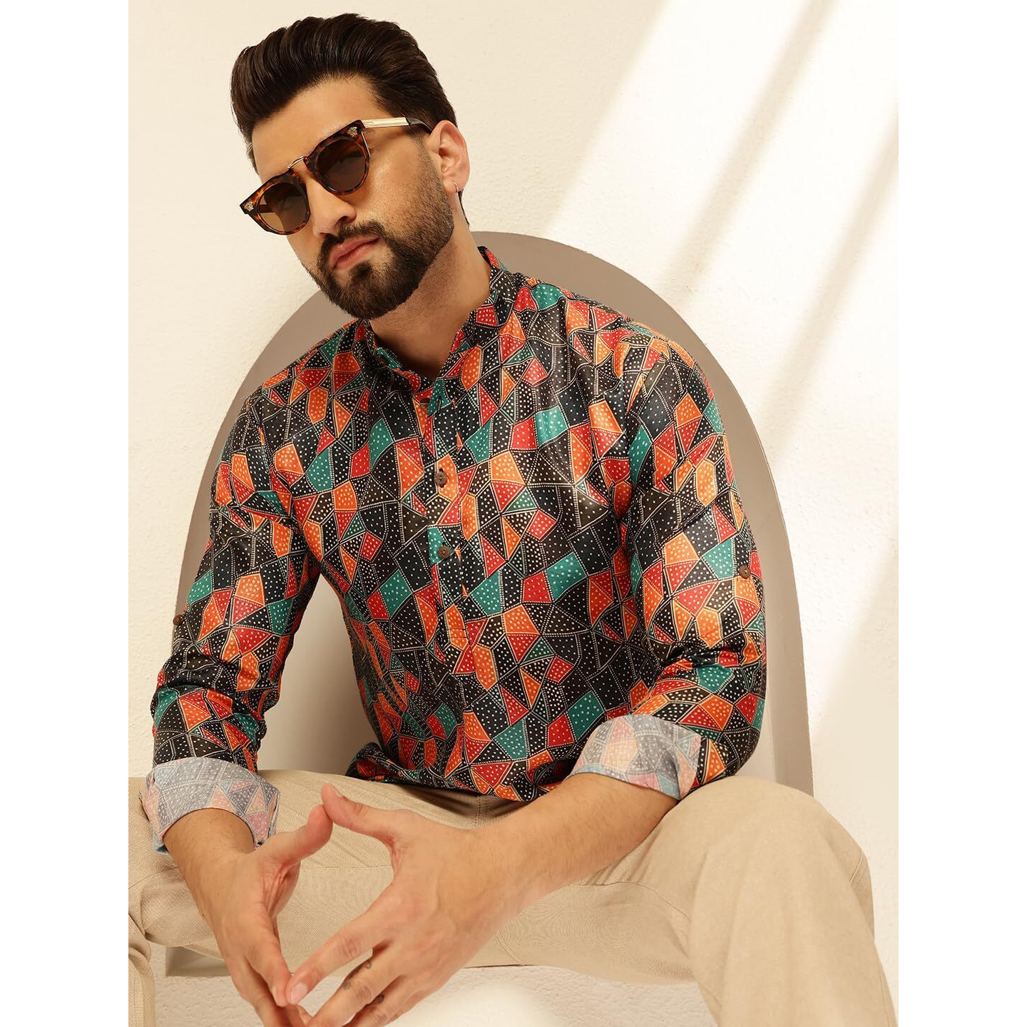 Sojanya (Since 1958 Men's Cotton Linen Abstract Print Multicolor Only Short Kurta