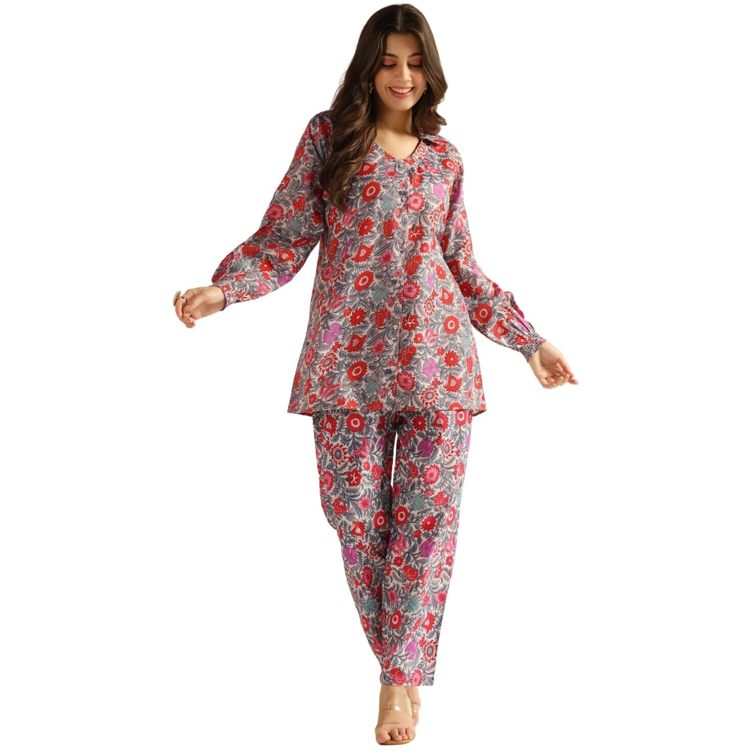 Dhruvi Trendz Regular Fit Rayon Floral Ethnic Co-Ord Kurta Set For Women (Available In 2Xl And 3Xl) (Dt-W1797&Tr853_Multi Multicolour