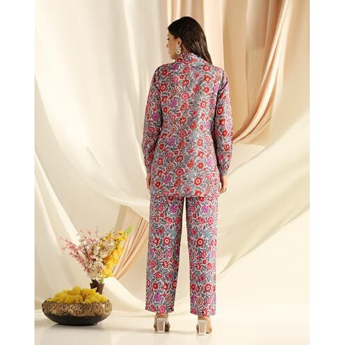 Dhruvi Trendz Regular Fit Rayon Floral Ethnic Co-Ord Kurta Set For Women (Available In 2Xl And 3Xl) (Dt-W1797&Tr853_Multi Multicolour