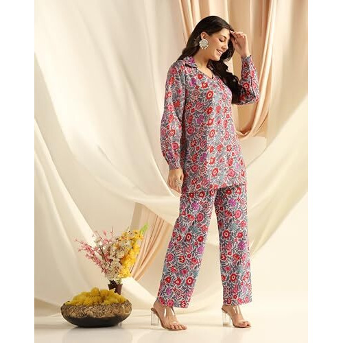 Dhruvi Trendz Regular Fit Rayon Floral Ethnic Co-Ord Kurta Set For Women (Available In 2Xl And 3Xl) (Dt-W1797&Tr853_Multi Multicolour