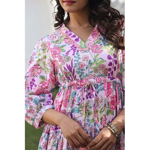 Greciilooks Women Casual Dress Rayon Below The Knee Western Dress (Gl-W.Dress-Wd1311_Pink, Large