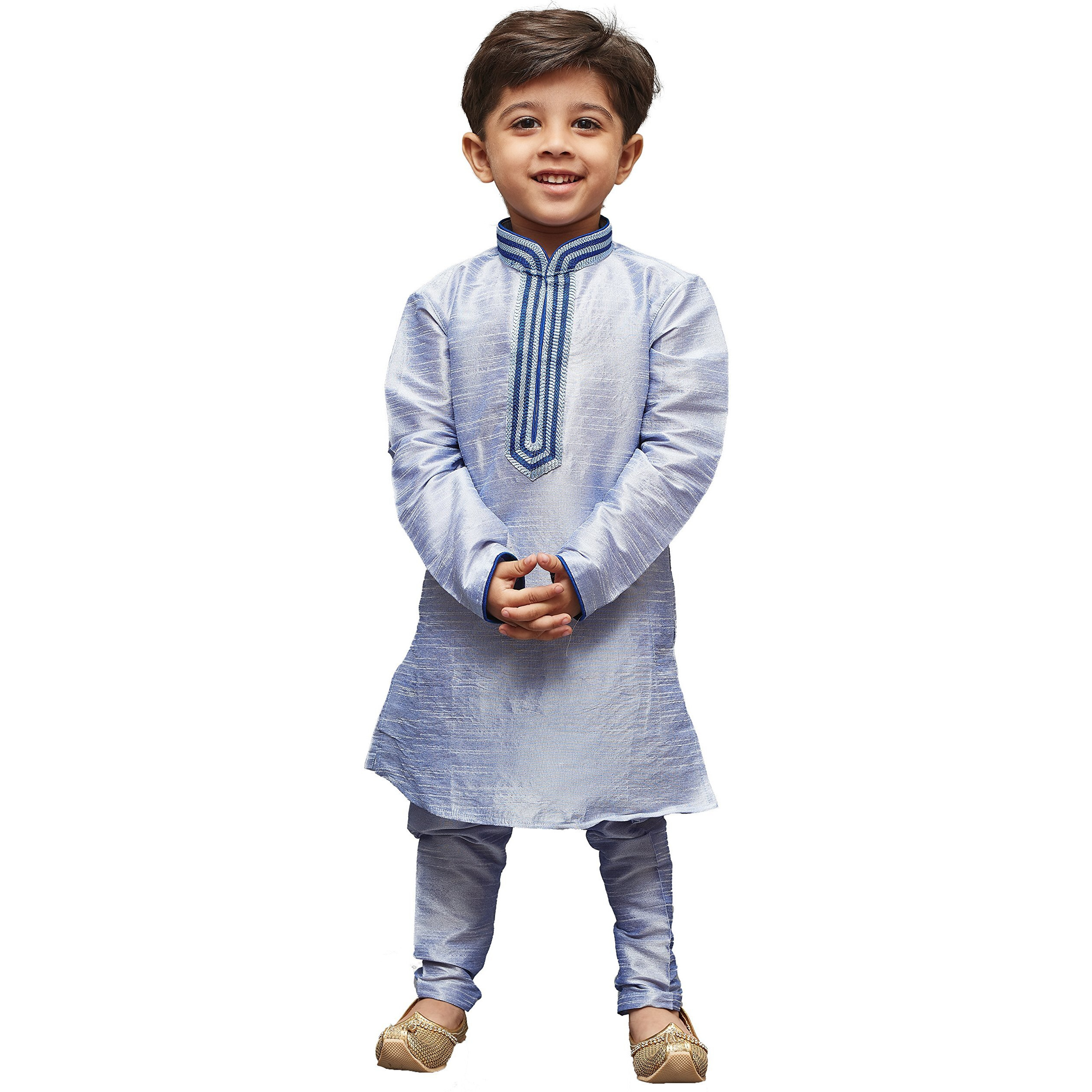 Jbn Creation Boys' Bluish White Silk Blend Kurta And Pyjama Set_Vasbkha012Npha_14