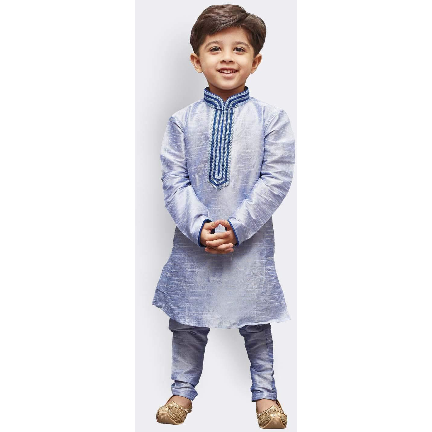 Jbn Creation Boys' Bluish White Silk Blend Kurta And Pyjama Set_Vasbkha012Npha_14