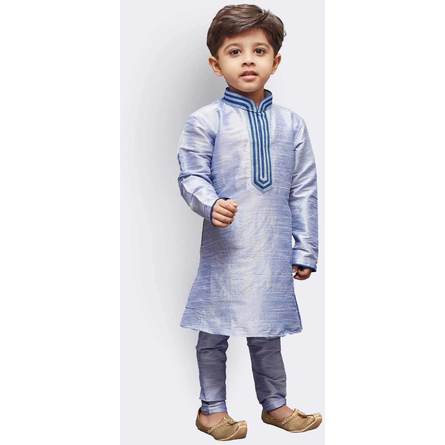 Jbn Creation Boys' Bluish White Silk Blend Kurta And Pyjama Set_Vasbkha012Npha_14