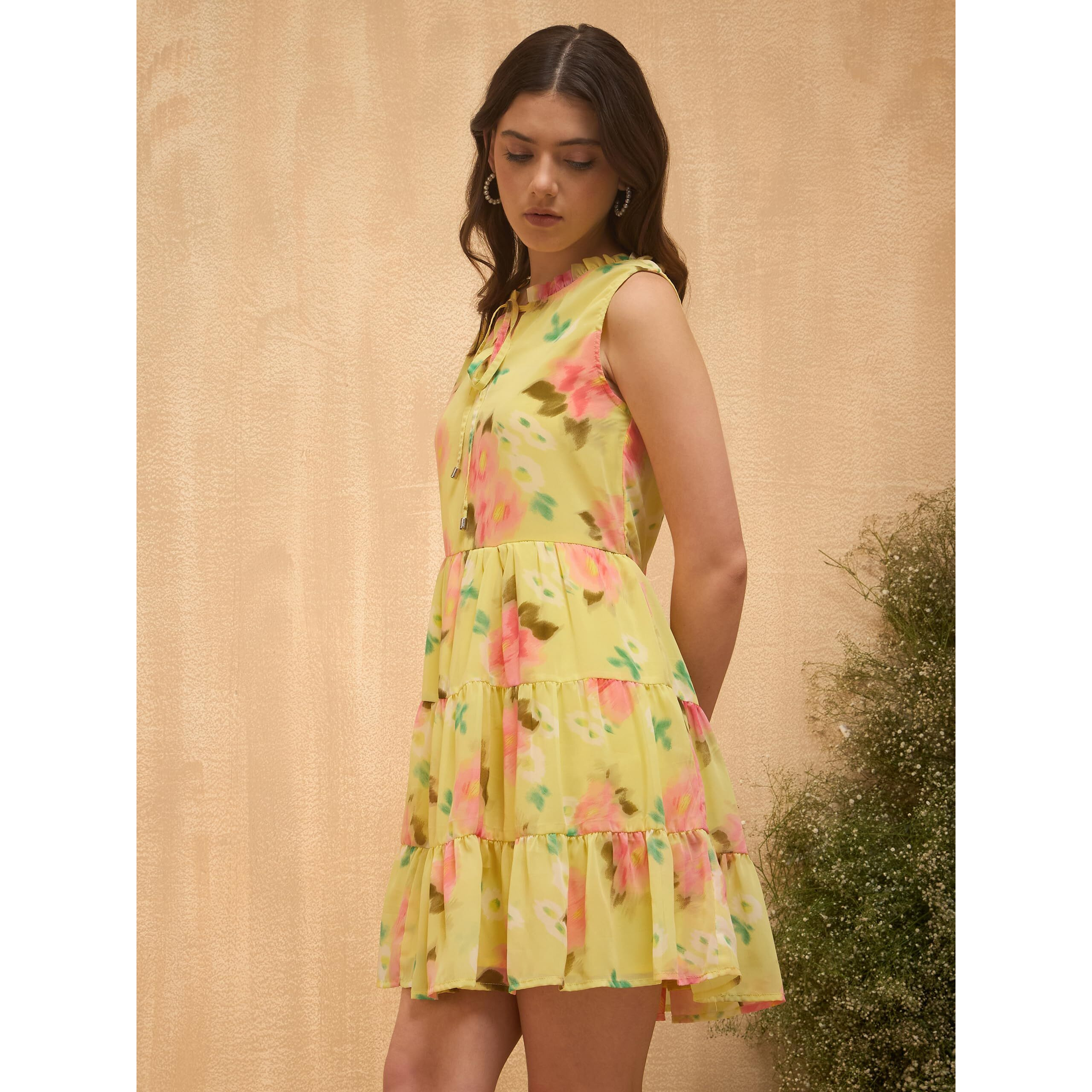 Rare Women's Georgette Fit And Flare Above The Knee Casual Dress (Ep8085A_Yellow_L)