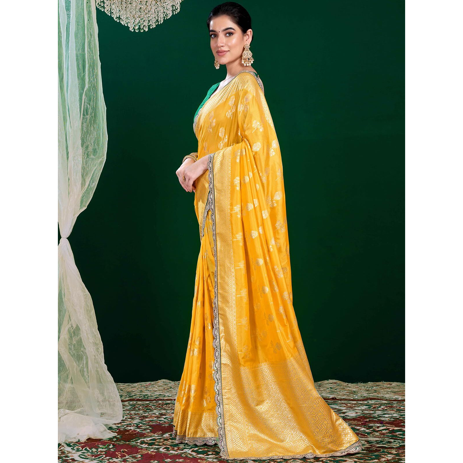 Satrani Women's Banarasi Silk Weaving Saree With Unstitched Blouse Piece (4231S402N_Yellow)