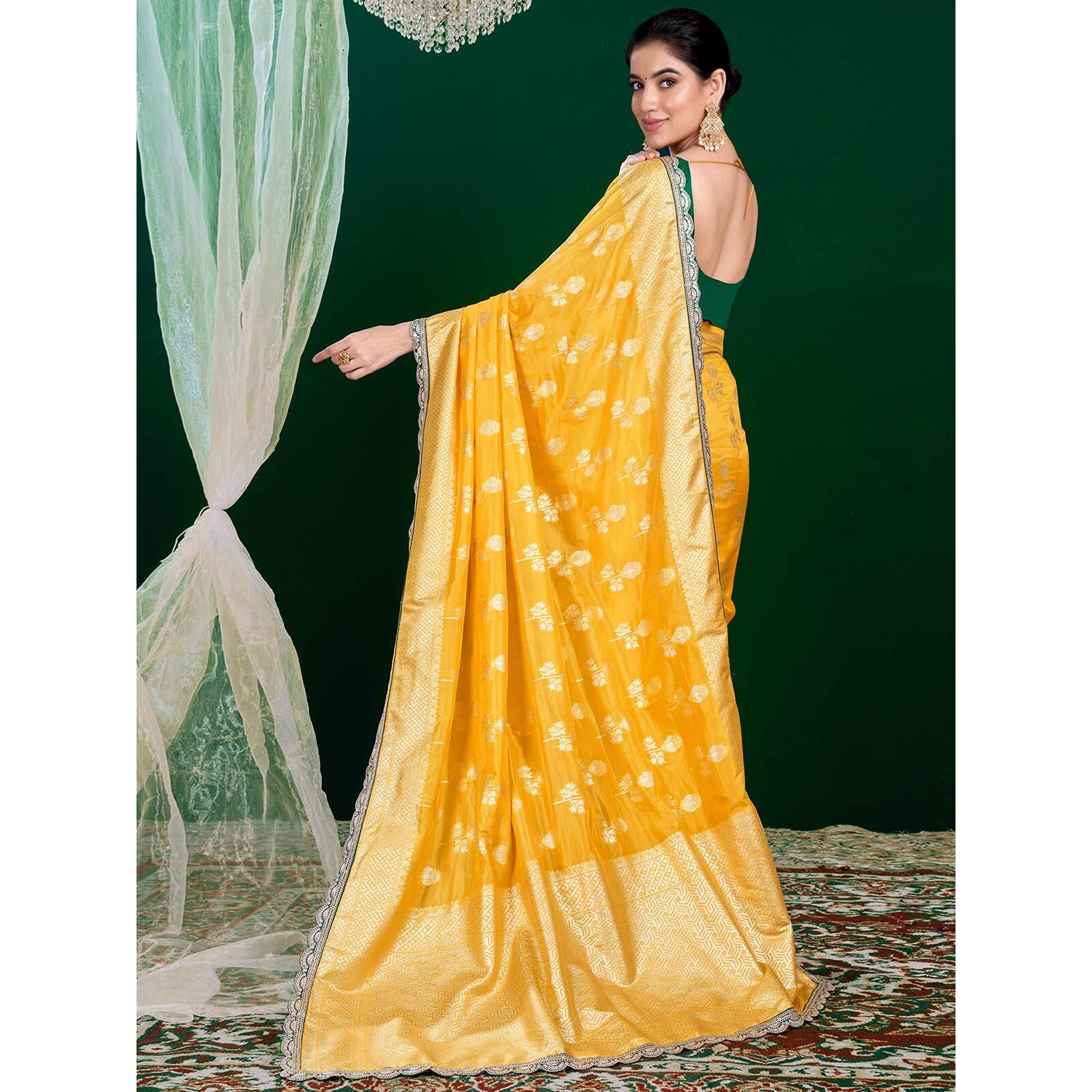 Satrani Women's Banarasi Silk Weaving Saree With Unstitched Blouse Piece (4231S402N_Yellow)