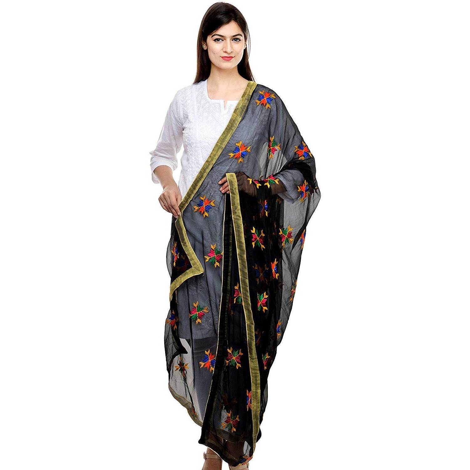 Weavers Villa Women's Embroided Dupatta, 2.25 Mtrs