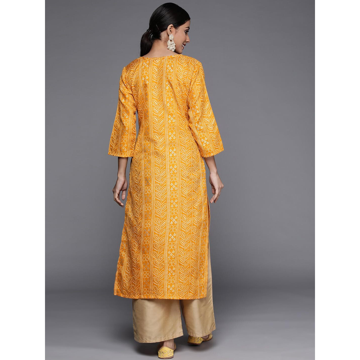 Varanga Women Mustard Gold Printed Embroidered Kurta