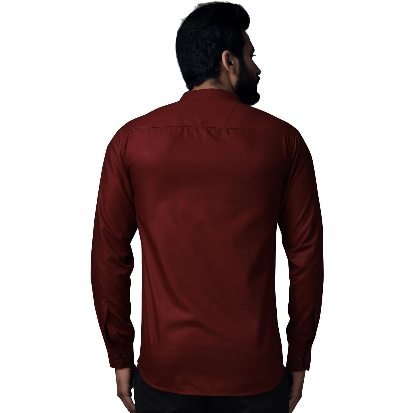 Diverse Men's Maroon Cotton Classy Collar Kurta Neck Long Sleeve Solid Regular Fit Casual Shirt | Fancy Kurta Style Cotton Shirt For Men (St-Vx-910-Maroon_L)