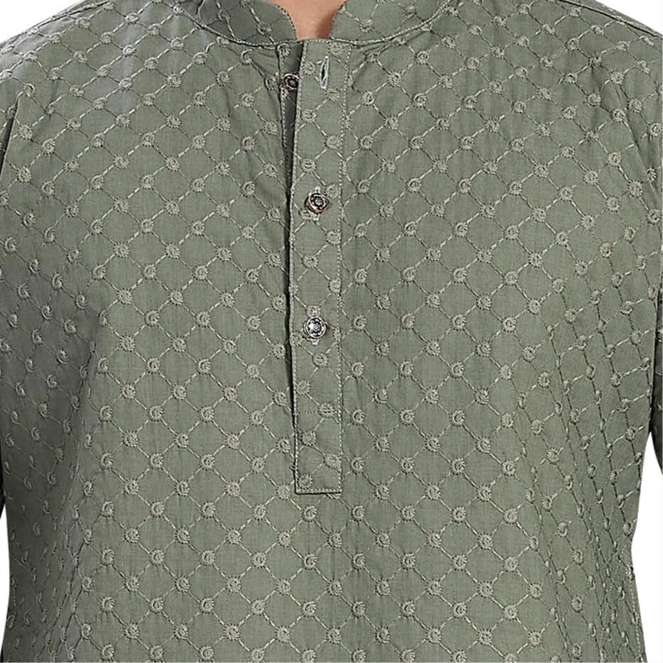 Divisive Men's Thread Embroidered Cotton Only Slim Fit Kurta (Dkrt1072_S_Olive)