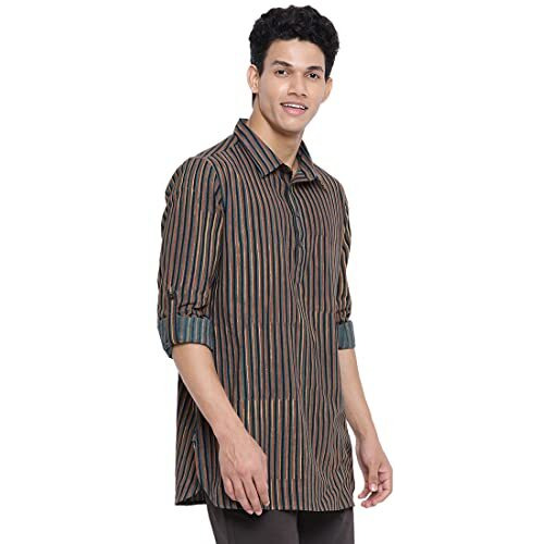 Fabindia Men Cotton Printed Slim Fit 2Pc Set Green_S