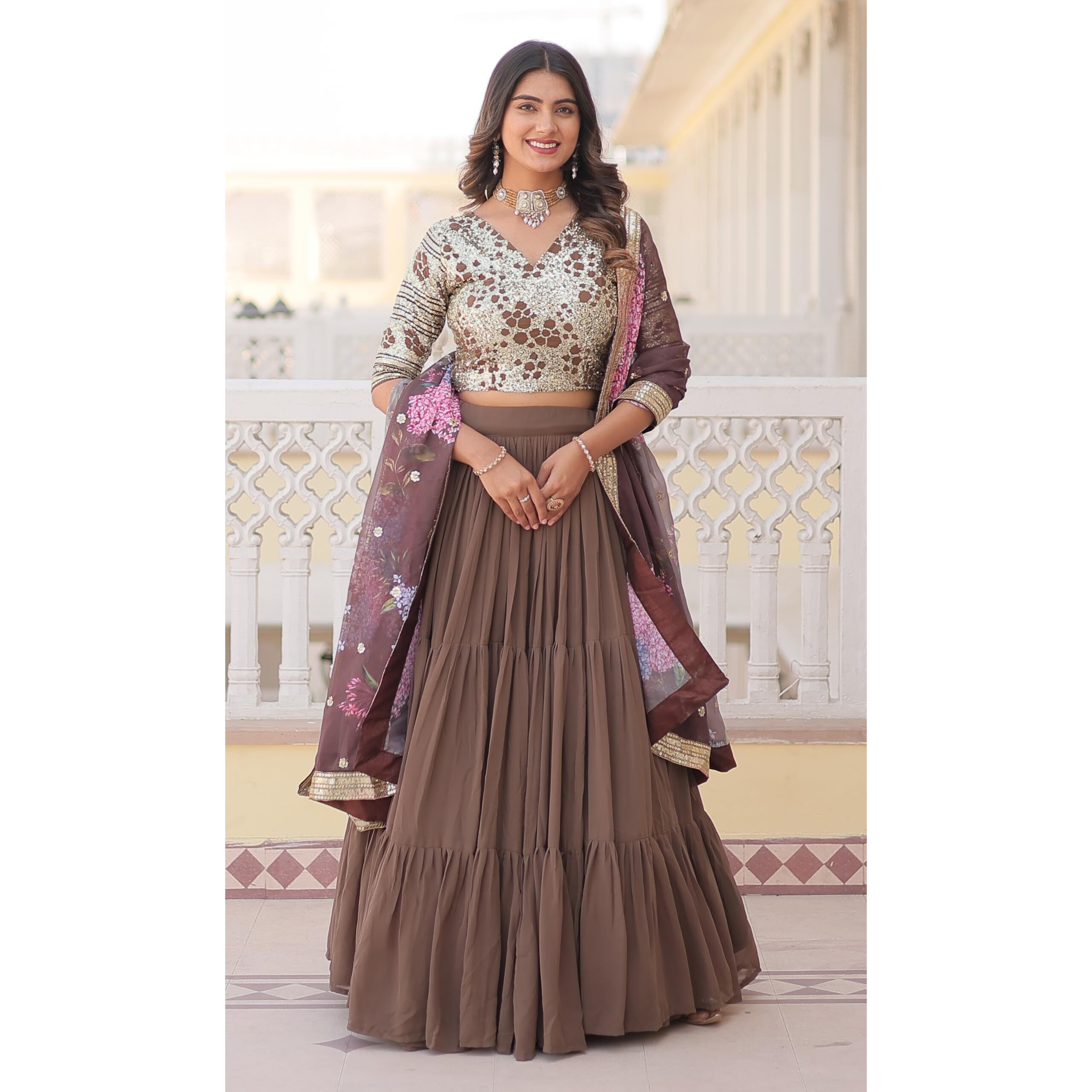 Fashion Basket Georgette Stiched Lehenga Set For Women