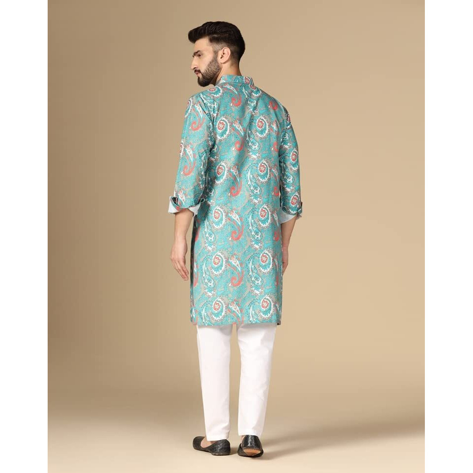 Greciilooks Mens Rayon Casual Regular Fit Kurta Set For Men (Green, Small)