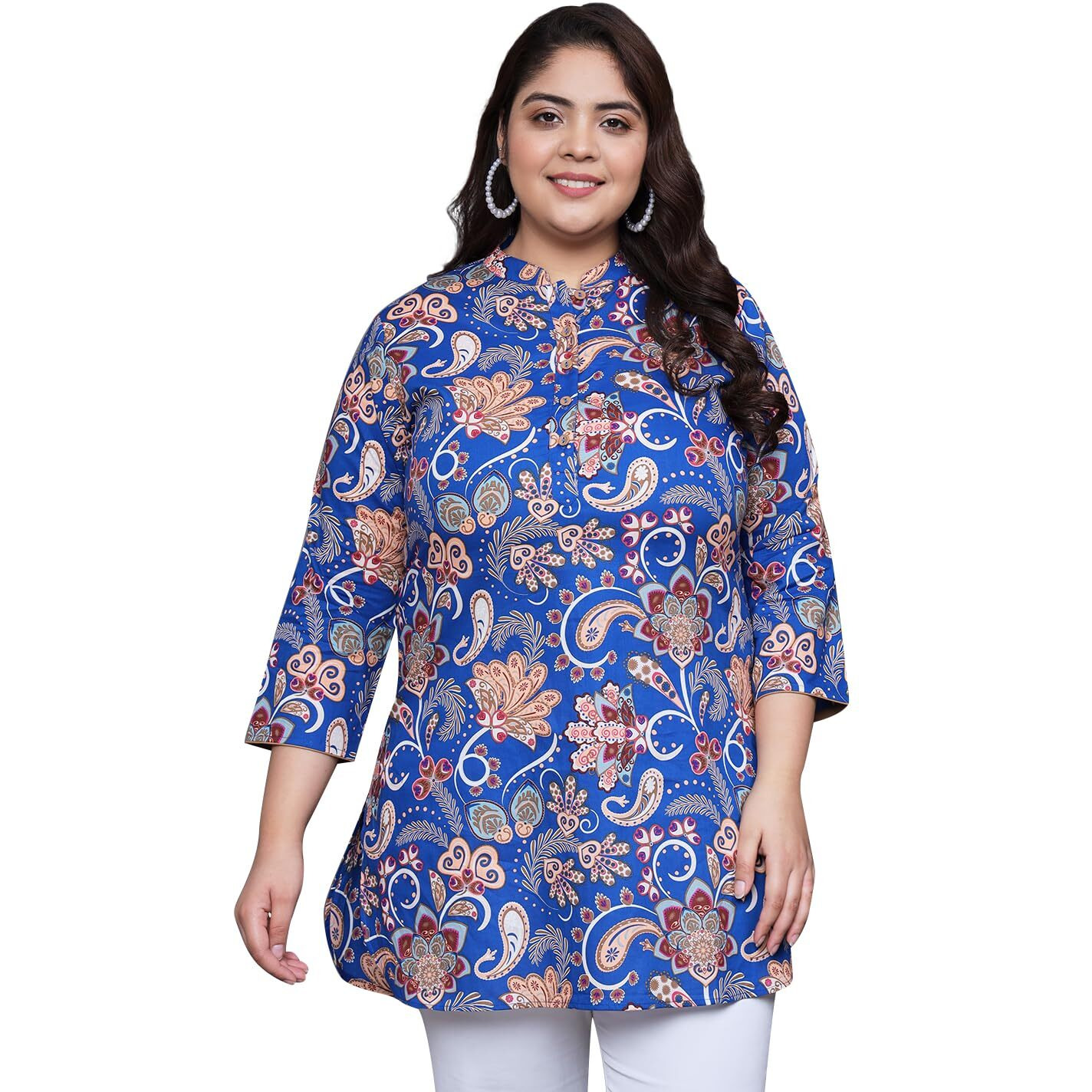 Tissu Women's Plus Size Blue Floral Printed Pure Cotton Kurti (2260_Blue_3Xl)