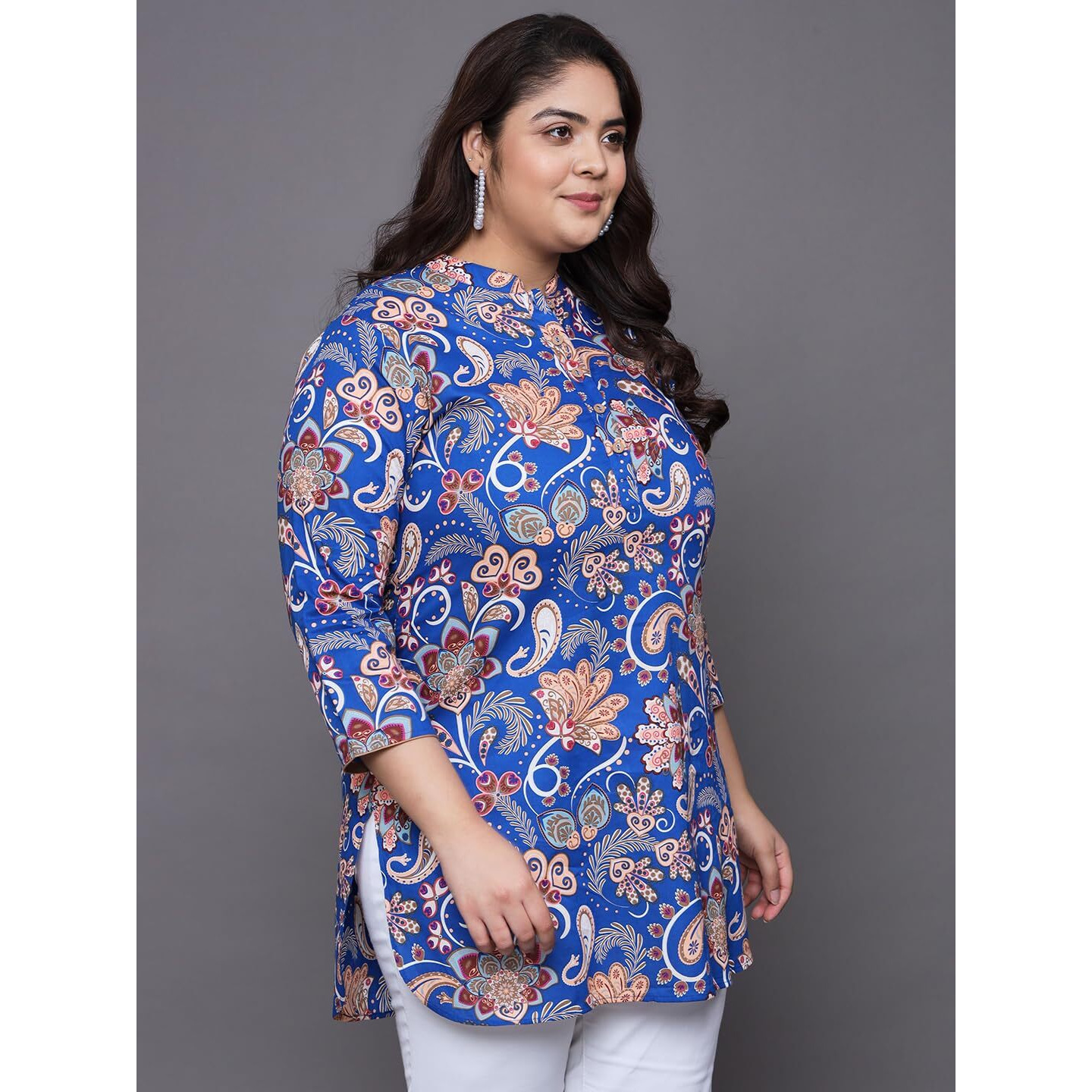 Tissu Women's Plus Size Blue Floral Printed Pure Cotton Kurti (2260_Blue_3Xl)