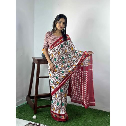 Shiv Textiles Womens Pure Cottoncasual Wear Saree (Smc-St-91-White)