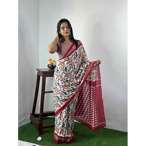 Shiv Textiles Womens Pure Cottoncasual Wear Saree (Smc-St-91-White)