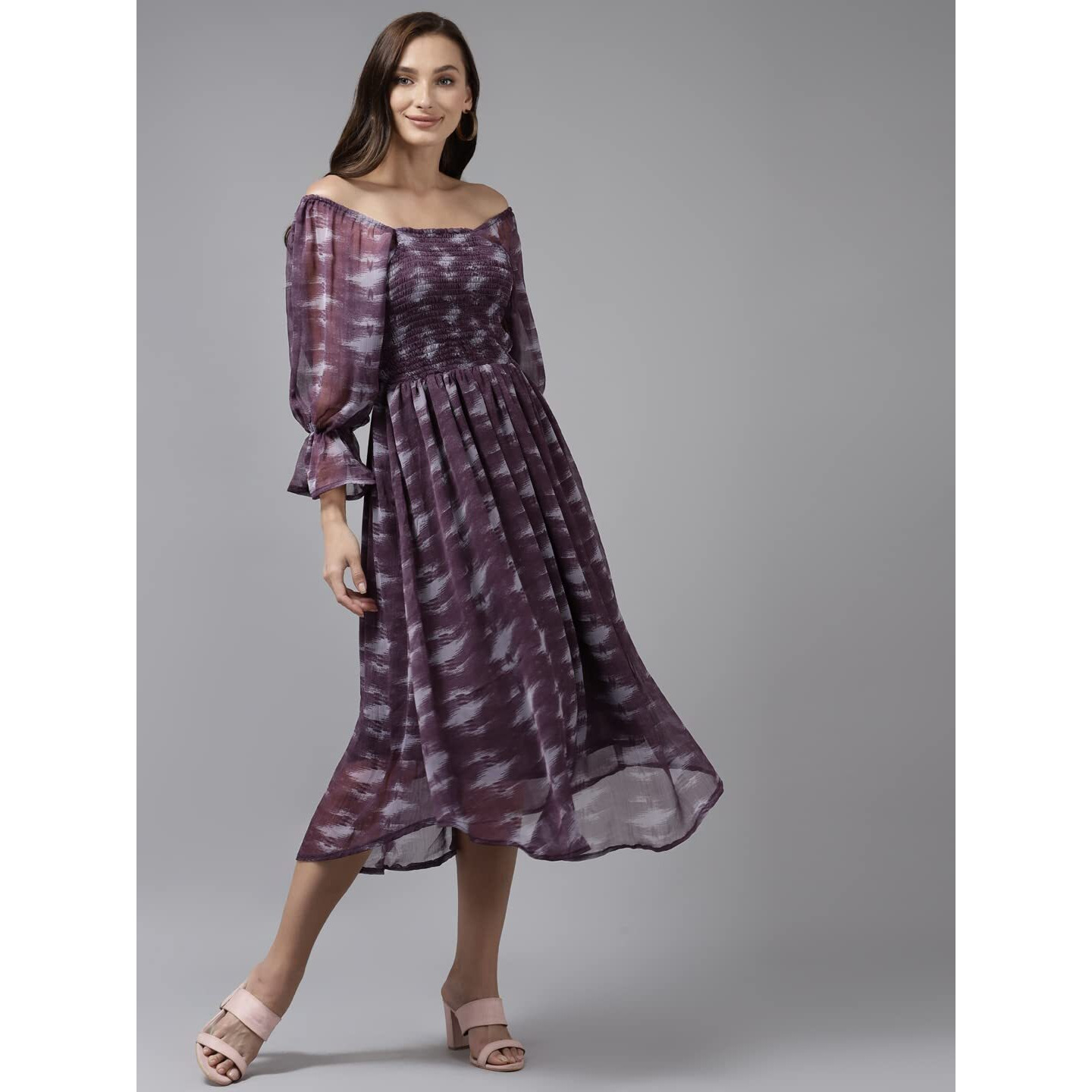 Aarika Women's Cotton Blend Skater Knee-Length Dress (Md-W-2715_Purple_M)
