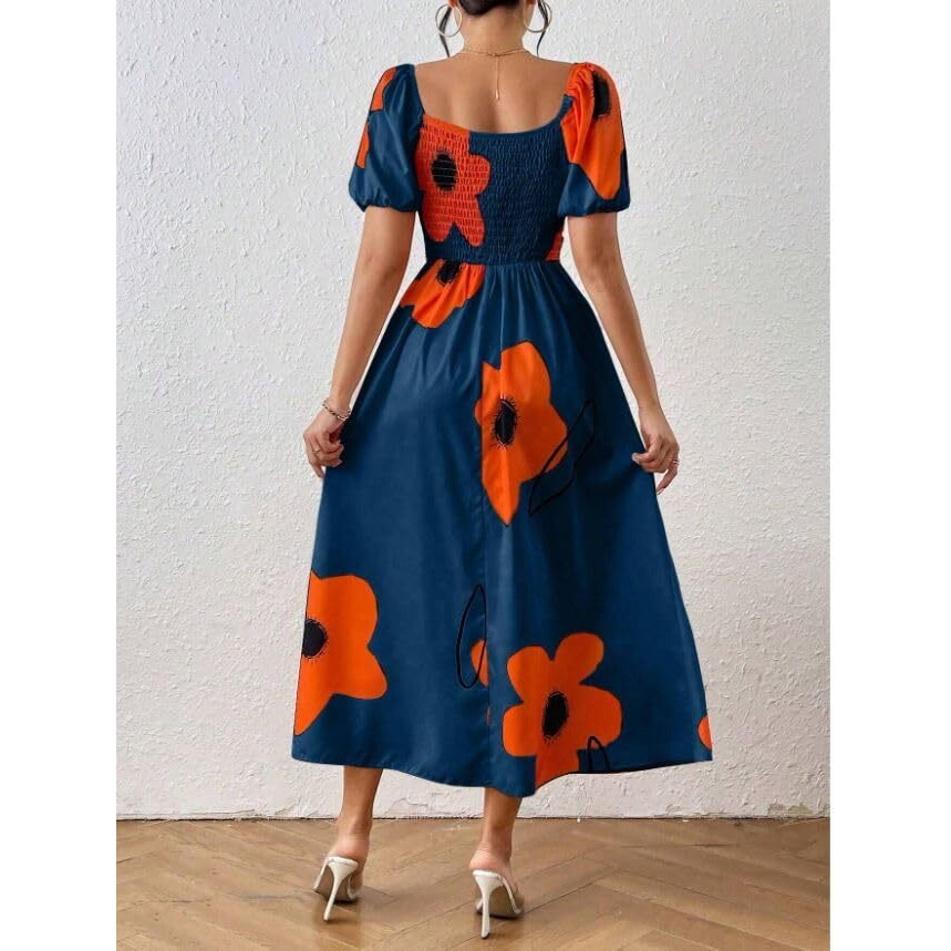 Greciilooks Viscose Rayon Western Mid-Calf Length Women Party Dress (Gl-Wd1281_Dark Blue