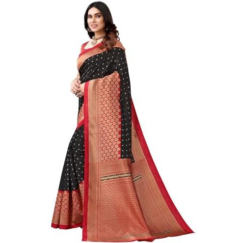 Shiv Textiles Women's Art Silk Traditional Prints Saree(143S102_Black & Beige)