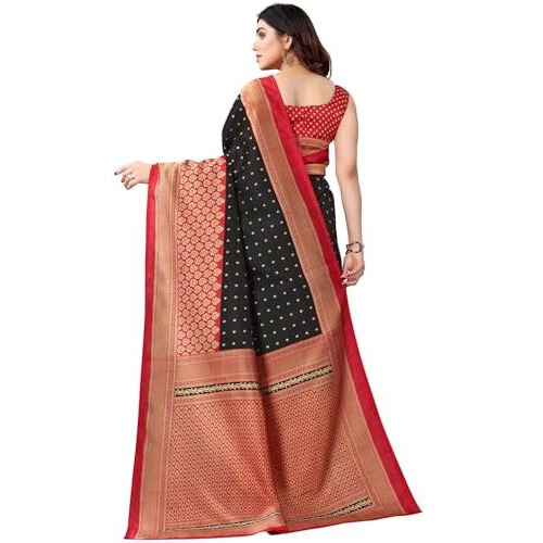 Shiv Textiles Women's Art Silk Traditional Prints Saree(143S102_Black & Beige)
