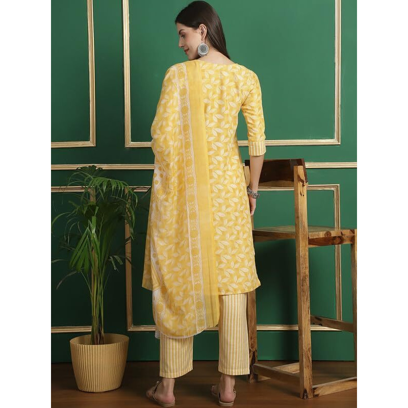 Pinkmint Straight Cotton Printed Kurta And Pant Set With Fancy Dupatta 3 Piece Suit Set Festival