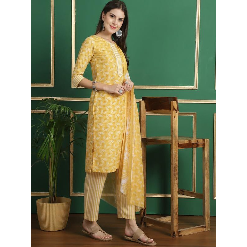 Pinkmint Straight Cotton Printed Kurta And Pant Set With Fancy Dupatta 3 Piece Suit Set Festival
