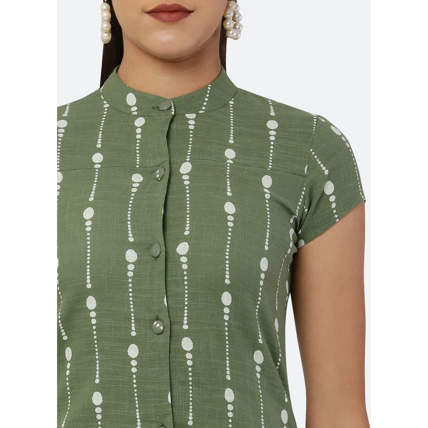 See Designs Women Green & White Khari Print Cape Sleeve Straight Kurta - Sd1601Xs